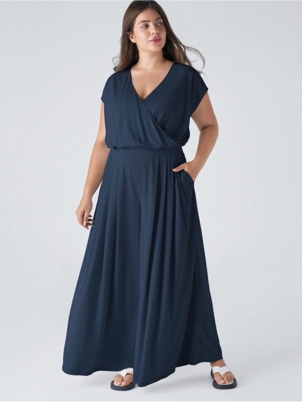 Halara V Neck Short Sleeve Wide Leg Flowy Waffle Casual Jumpsuit XL NWT New